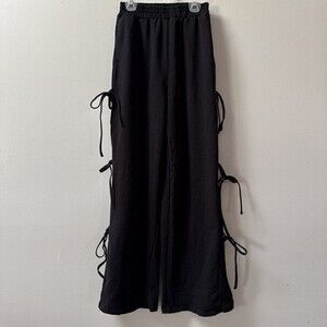Black Side Tie Wide Leg Sweatpants Trendy Lounge Streetwear Comfy Skate Punk